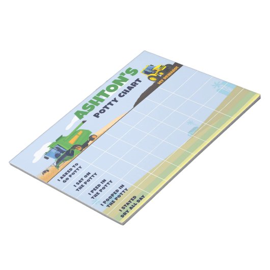 Bloc-note Graphique Potty Tractor de batterie Nom et tâches  (Incliné)