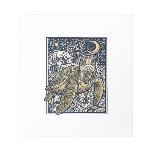 Bloc-note Gravure ancienne tortue marine nuit étoilée (Devant)