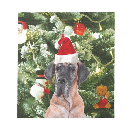 Bloc-note Great Dane w Christmas Tree Cadeaux Boîtes de Noël (Devant)