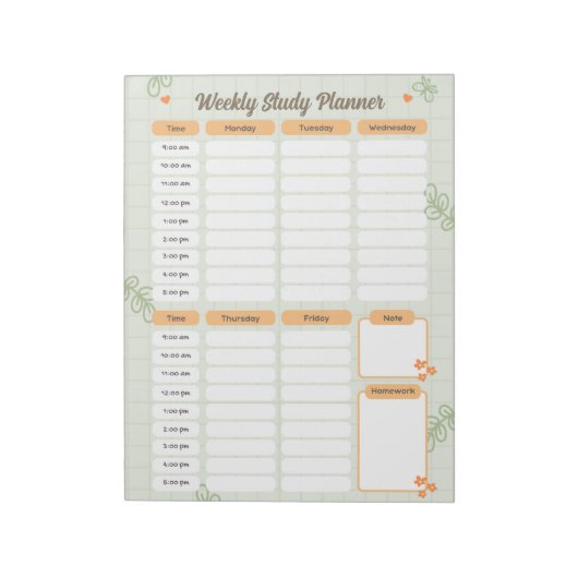 Bloc-note Green Cute Jouer Doodle Weekly Study PLANNER (Tourné)