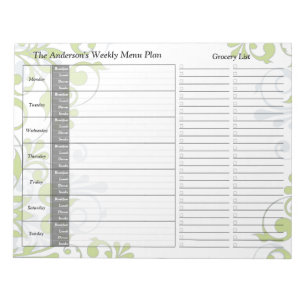 Bloc-note Green Floral Hebdomadaire Personnalisé Menu Plan B