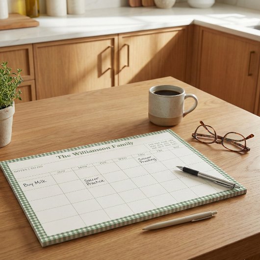 Bloc-note Green Gingham Plaid Month Family Planner Calendar 