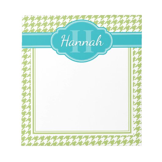 Bloc-note Green Houndstooth Motif Monogramme Turquoise (Devant)