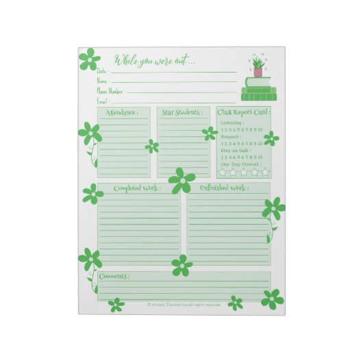 Bloc-note Green Plant and Books Substitute Report Notepad (Tourné)