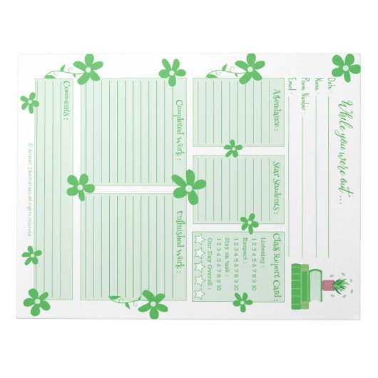 Bloc-note Green Plant and Books Substitute Report Notepad (Devant)