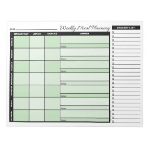 Bloc-note Green Weekly Meal Planner with Grocery List
