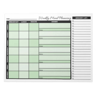 Bloc-note Green Weekly Meal Planner with Grocery List
