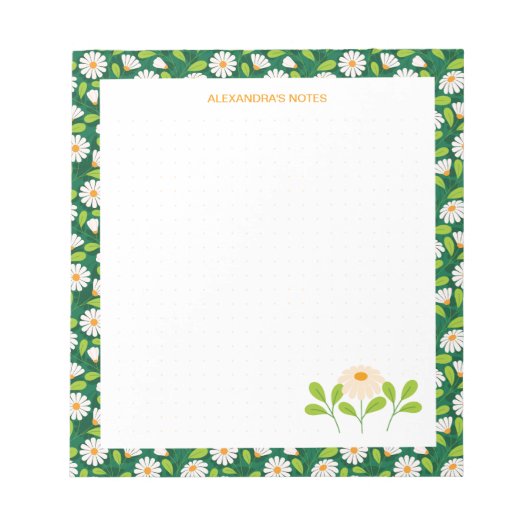 Bloc-note Green & White Spring Daisies & Vine Personalised (Devant)
