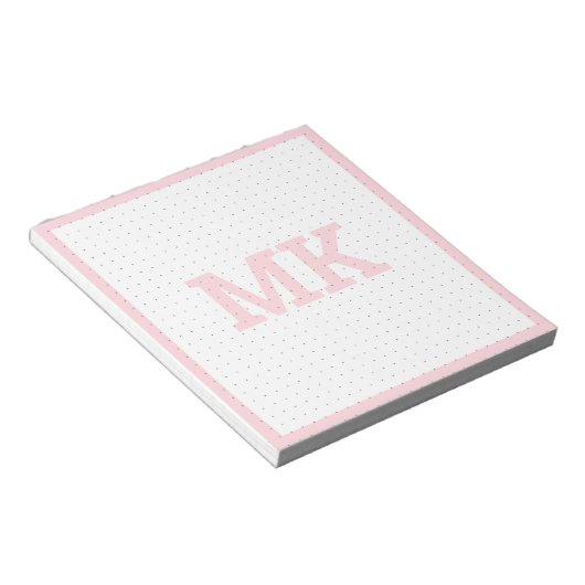 Bloc-note Grille de points de monogramme rose pastel (Incliné)