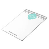 Bloc-note Gris Blanc Chevron Aqua Quatrefeuille 3 Monogramme (Incliné)