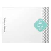 Bloc-note Gris Blanc Chevron Aqua Quatrefeuille 3 Monogramme (Devant)