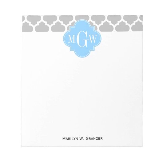 Bloc-note Gris Blanc Marocain #5 Ciel Bleu 3 Monogramme init (Devant)