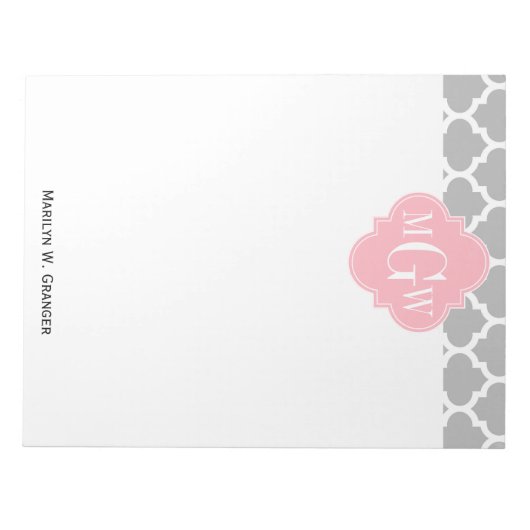 Bloc-note Gris Blanc Marocain #5 Rose 3 Monogramme initial (Devant)