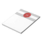 Bloc-note Gris blanc Motif, Monogramme rouge (Tourné)