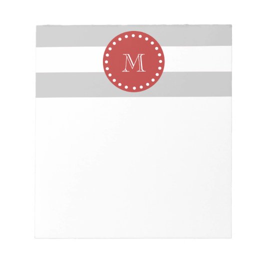 Bloc-note Gris blanc Motif, Monogramme rouge (Devant)