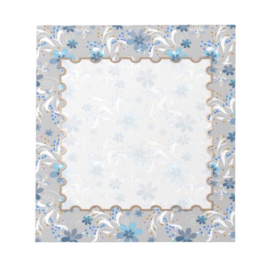 Bloc-note Gris floral, rétro, gris, bleu (Devant)