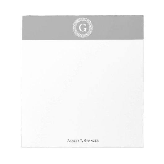 Bloc-note Gris foncé blanc clé grecque cadre Rnd initial Mon (Devant)