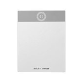 Bloc-note Gris foncé blanc clé grecque cadre Rnd initial Mon (Tourné)