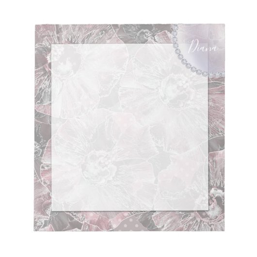 Bloc-note Gris rose, grandes fleurs design (Devant)