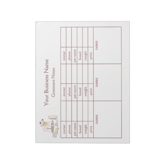 Bloc-note Groomer’s Notes & Pet Client Tracking Notepad (Tourné)