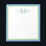 Bloc-note Groseilles de Cornouailles Bleu et Monogramme vert<br><div class="desc">Personnalisez ce bloc-notes en monogramme blanc et vert sauge doux,  bleu cornflower et blanc avec votre choix de nom et d'initiale.</div>