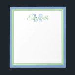 Bloc-note Groseilles de Cornouailles Bleu et Monogramme vert<br><div class="desc">Personnalisez ce bloc-notes en monogramme blanc et vert sauge doux,  bleu cornflower et blanc avec votre choix de nom et d'initiale.</div>