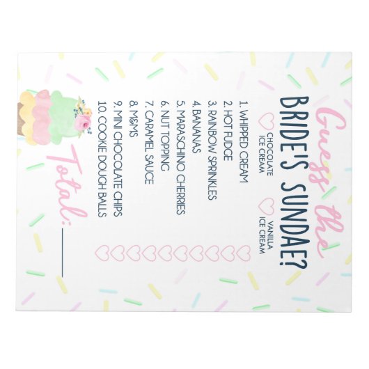 Bloc-note Guess Bride's Sundae Ice Cream Shower Game Pack (Devant)