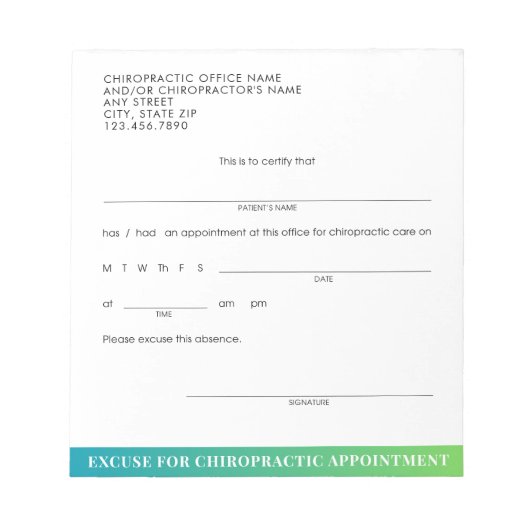 Bloc-note Guide d'excuses moderne Chiropratique Nomination (Devant)