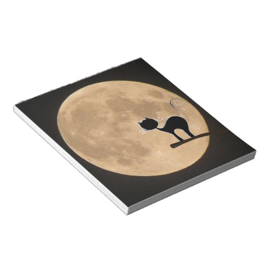 Bloc-note Halloween gothique chat noir avec pleine lune (Incliné)