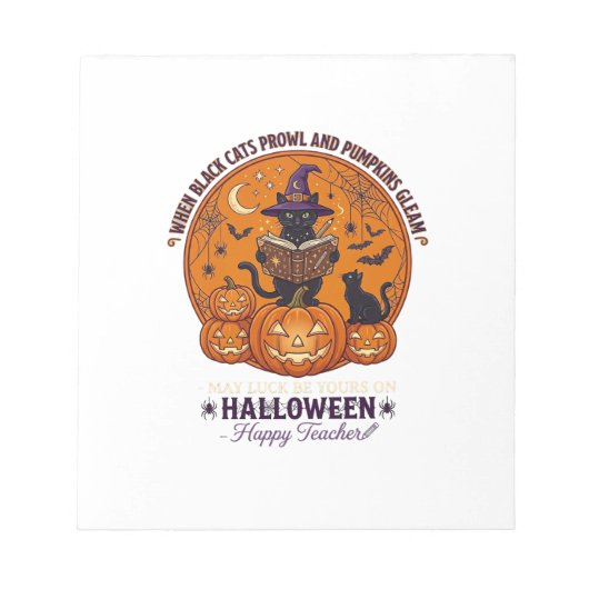 Bloc-note Halloween Joyeux Professeur Chat Noir Sorcière Cha (Devant)