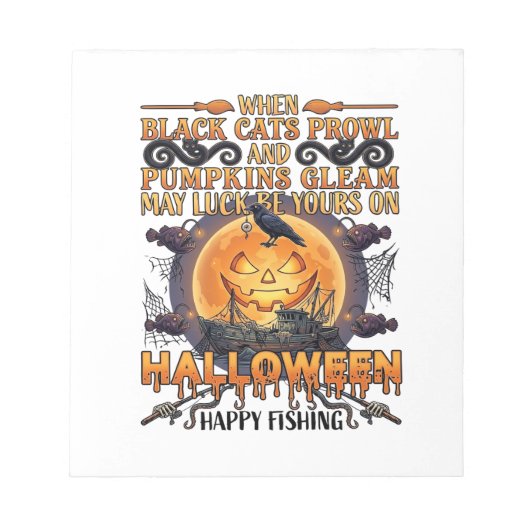 Bloc-note Halloween Pêche Heureuse Chats Noirs Citrouilles C (Devant)