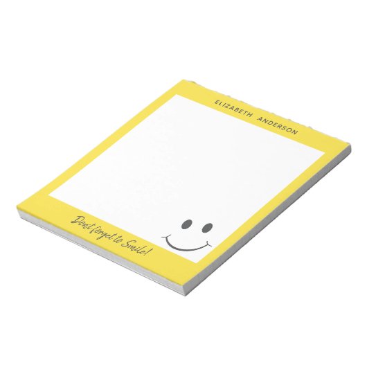 Bloc-note Happy Face N'oubliez pas de sourire Ajouter un nom (Tourné)