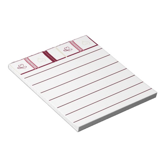 Bloc-note Hearts Lined Notepad – Whimsical Burgundy Design (Incliné)