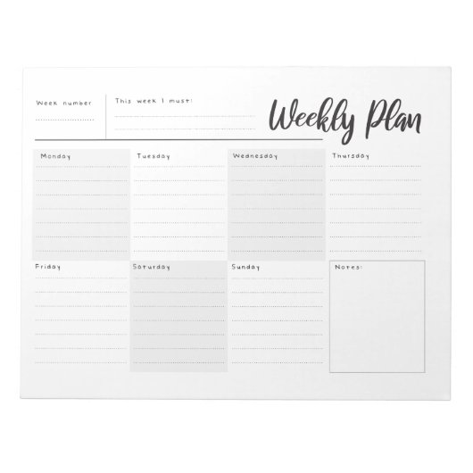 Bloc-note Hebdomadaire, jour après jour Organisateur Bloc-no (Devant)