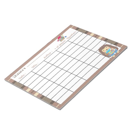 Bloc-note Hérisson de l'école d'accueil lecture modèle du jo (Incliné)