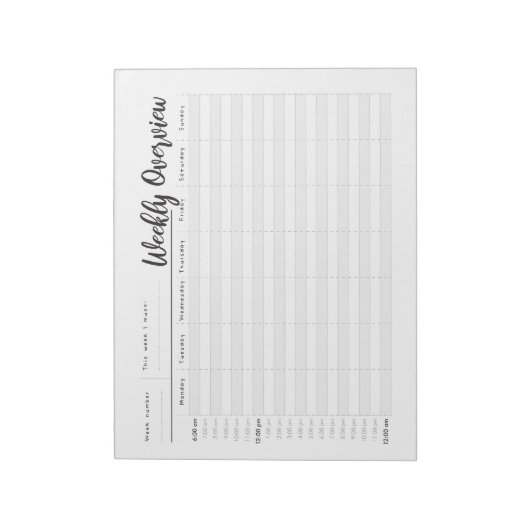 Bloc-note Heure par heure présentation hebdomadaire du bloc- (Tourné)