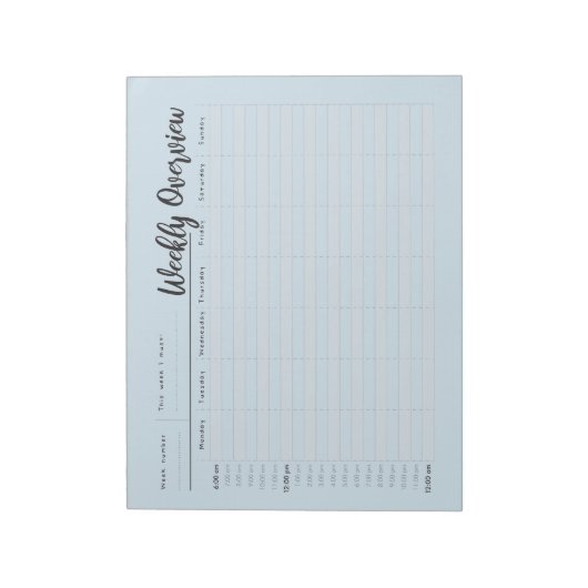 Bloc-note Heure par heure présentation hebdomadaire du bloc- (Tourné)