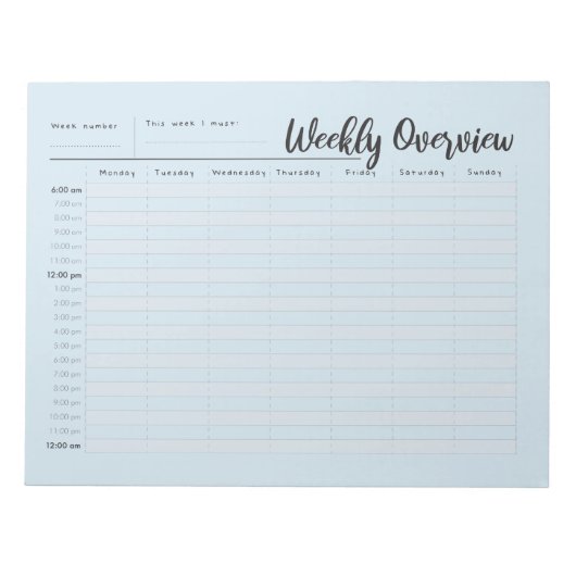 Bloc-note Heure par heure présentation hebdomadaire du bloc- (Devant)