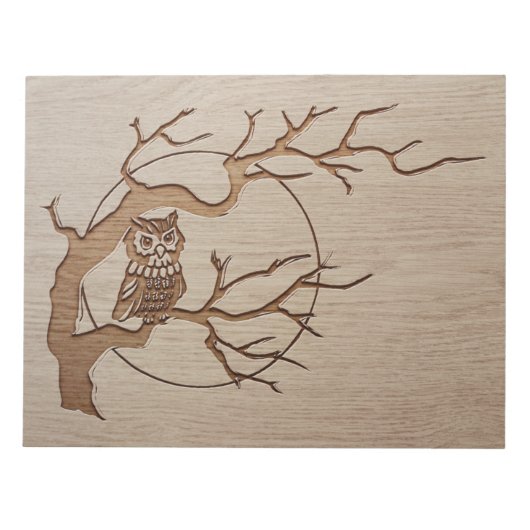 Bloc-note Hibou dans un arbre motif gravé (Devant)