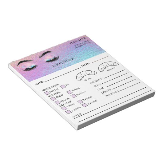 Bloc-note Holographic Eyelash Client Record Form (Incliné)