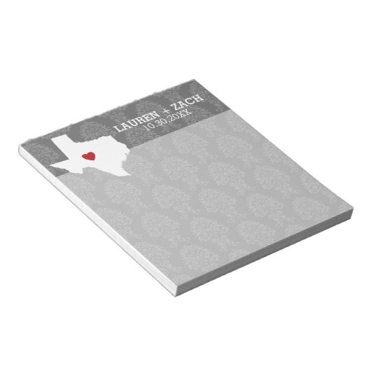 Bloc-note Home State Map Art - Mariage personnalisé Texas (Incliné)