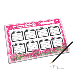 Bloc-note Horaire hebdomadaire avec roses roses roses