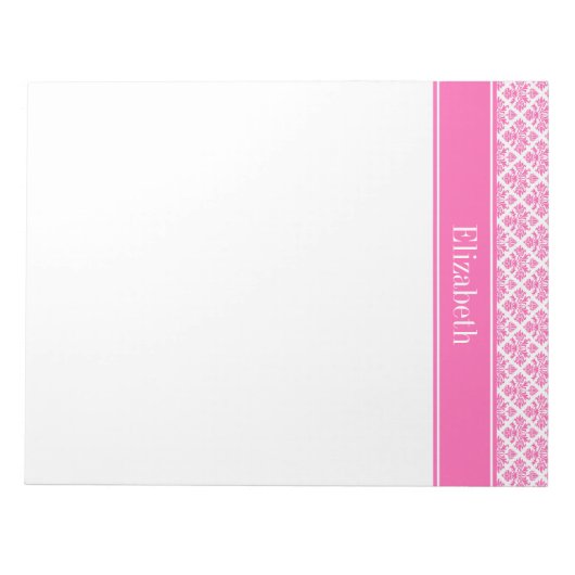 Bloc-note Hot Pink 2 Wht Damask #3 Hot Pink Nom Monogram (Devant)