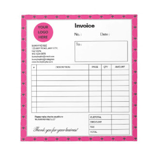 Bloc-note Hot Pink Black Plaid Company Business Invoice Note