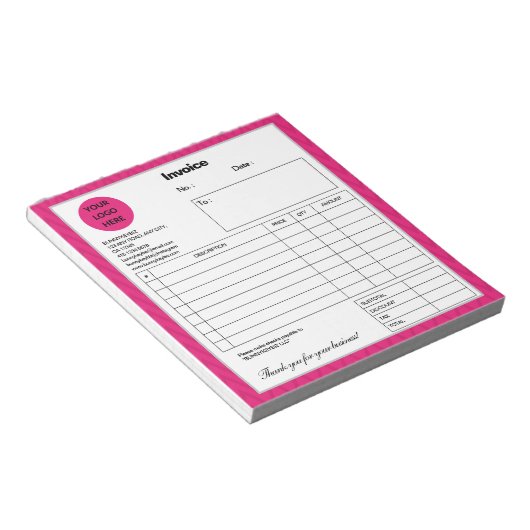 Bloc-note Hot Pink Chevron Entreprise Commerce Facture (Incliné)
