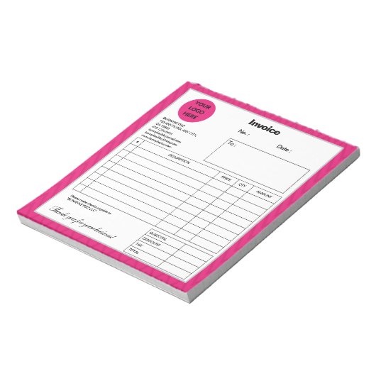 Bloc-note Hot Pink Chevron Entreprise Commerce Facture (Tourné)