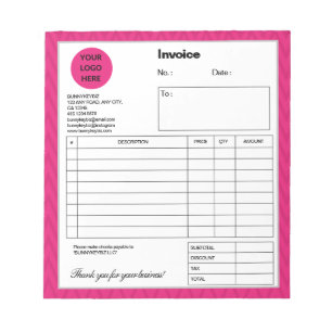 Bloc-note Hot Pink Chevron Entreprise Commerce Facture