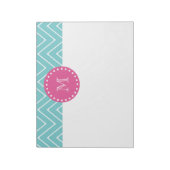 Bloc-note Hot pink, Teal Blue Chevron | Your monogram (Tourné)