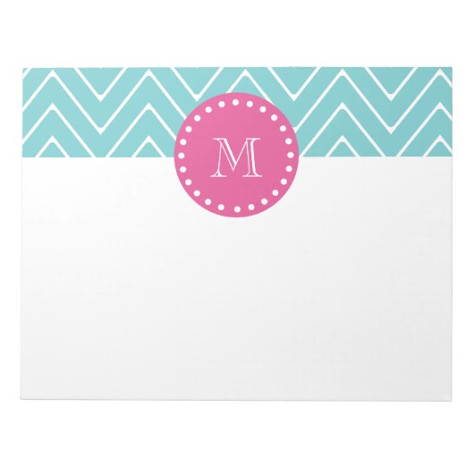 Bloc-note Hot pink, Teal Blue Chevron | Your monogram (Devant)