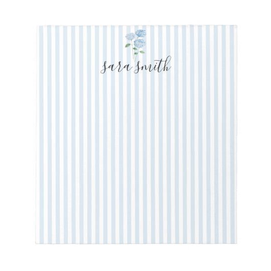 Bloc-note Hydrangea Bleue Bandeau Nom Personnalisé (Devant)